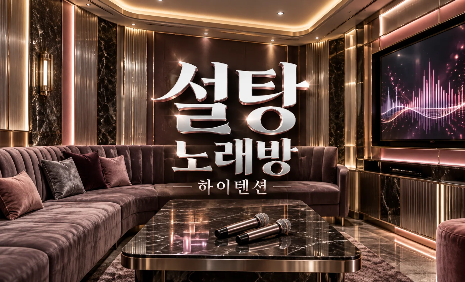 설탕 노래방 상호와 하이텐션 룸 분위기 참고 이미지